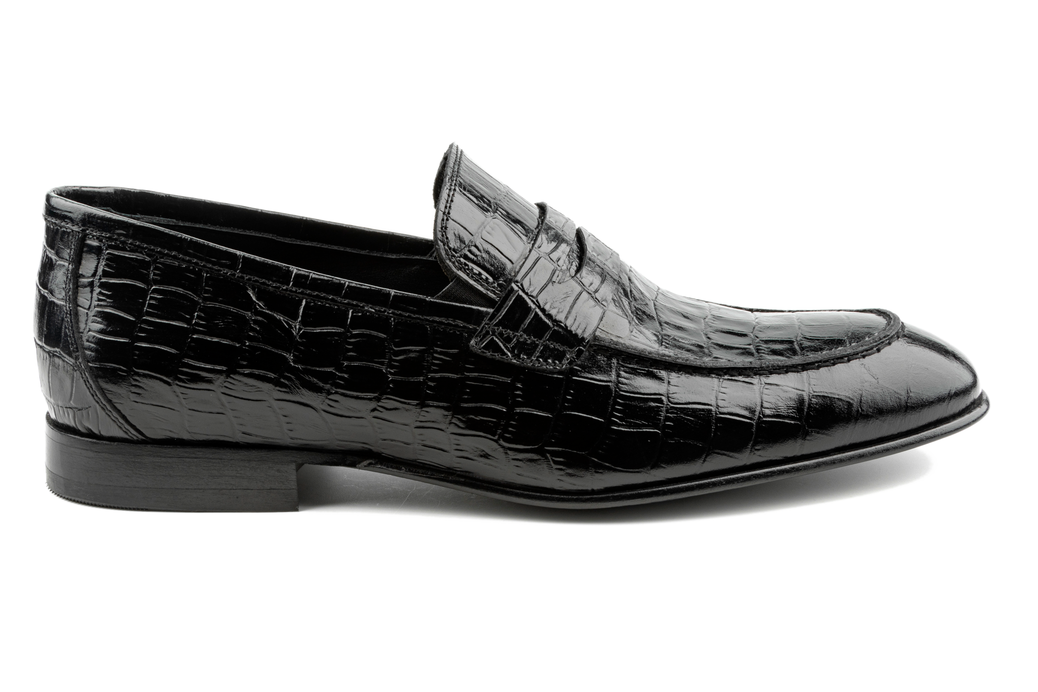Handmade Black Crocodile Embossed Calfskin Leather Moccasins Loafer Shoes 4  Men